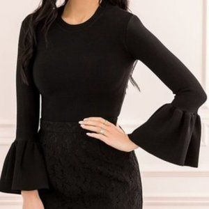 Rachel Parcel Black Exaggerated Bell Sleeve Top